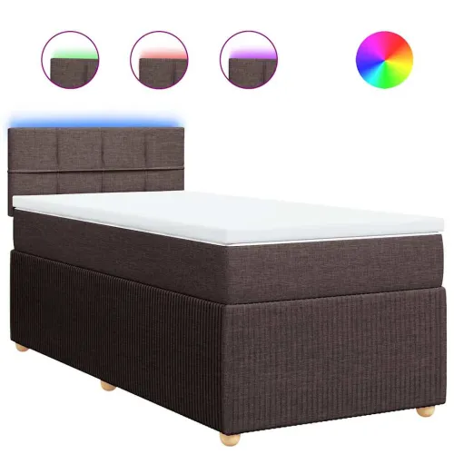 Boxspring - Krevet s oprugama i madracem tamnosmeđi 90 x 200 cm od tkanine - Tamno smeđa 90 x 200 cm Blok s kvadratima Tamno sme Cijena