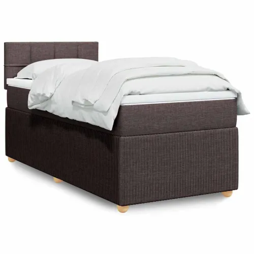 Boxspring - Krevet s oprugama i madracem tamnosmeđi 90 x 200 cm od tkanine - Tamno smeđa 90 x 200 cm Blok s kvadratima Tamno sme Cijena