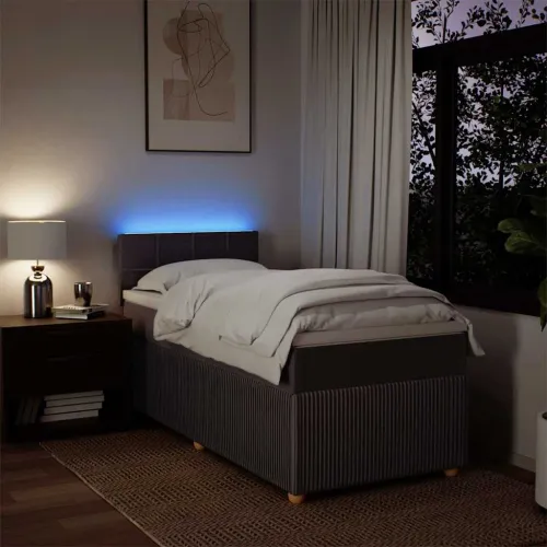 Boxspring - Krevet s oprugama i madracem tamnosmeđi 90 x 200 cm od tkanine - Tamno smeđa 90 x 200 cm Blok s kvadratima Tamno sme Cijena