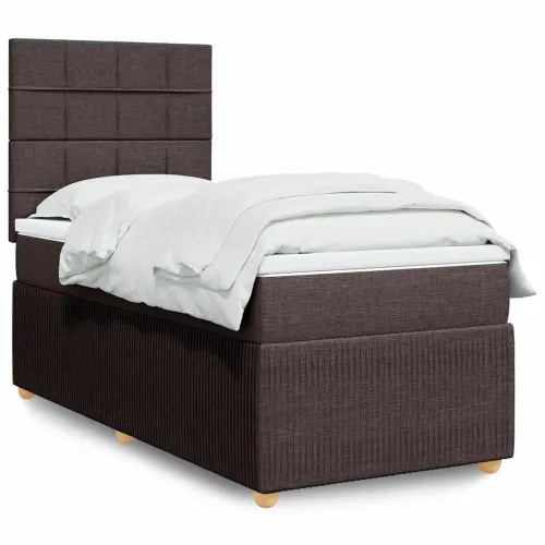 Boxspring - Krevet s oprugama i madracem tamnosmeđi 90 x 200 cm od tkanine - Tamno smeđa 90 x 200 cm Blok s kvadratima Tamno sme Cijena