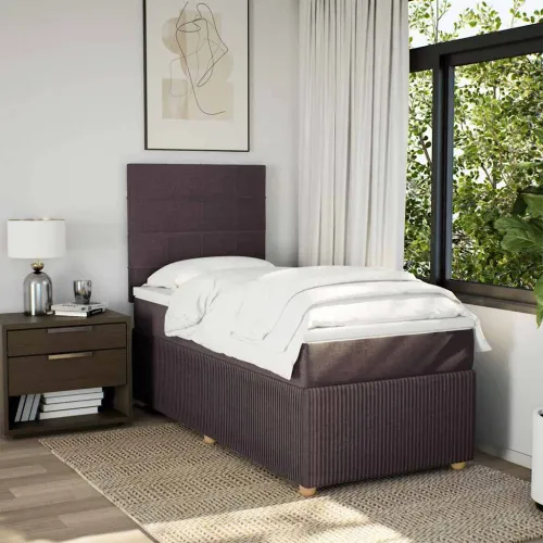Boxspring - Krevet s oprugama i madracem tamnosmeđi 90 x 200 cm od tkanine - Tamno smeđa 90 x 200 cm Blok s kvadratima Tamno sme Cijena