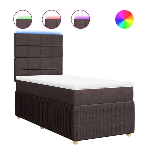 Boxspring - Krevet s oprugama i madracem tamnosmeđi 90 x 200 cm od tkanine - Tamno smeđa 90 x 200 cm Blok s kvadratima Tamno sme Cijena