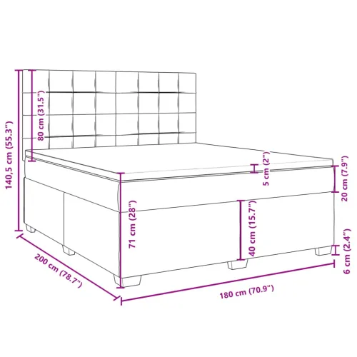 Boxspring - Krevet s oprugama i madracem tamnosmeđi 180x200 cm tkanina - Tamno smeđa 180 x 200 cm Blok s kvadratima Tamno smeđa Cijena