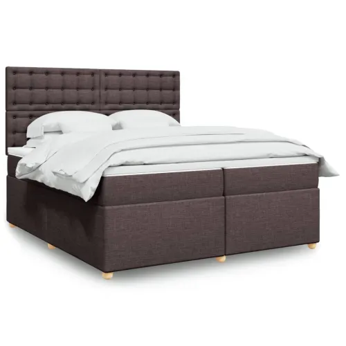 Boxspring - Krevet s oprugama i madracem tamnosmeđi 200x200 cm od tkanine - Tamno smeđa 200 x 200 cm gumbi Tamno smeđa Cijena