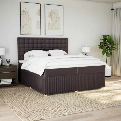 Boxspring - Krevet s oprugama i madracem tamnosmeđi 200x200 cm od tkanine - Tamno smeđa 200 x 200 cm gumbi Tamno smeđa Cijena