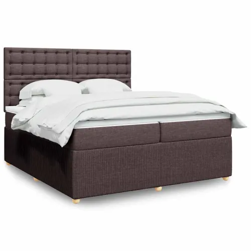 Boxspring - Krevet s oprugama i madracem tamnosmeđi 200x200 cm od tkanine - Tamno smeđa 200 x 200 cm gumbi Tamno smeđa Cijena