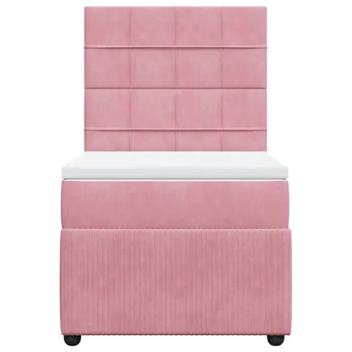 Box spring krevet s madracem ružičasti 90x190 cm baršunasti - Ružičasta 90 x 190 cm Blok s kvadratima Ružičasta Cijena
