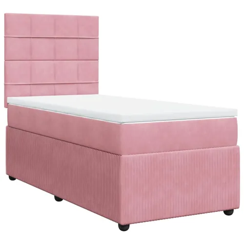 Box spring krevet s madracem ružičasti 90x190 cm baršunasti - Ružičasta 90 x 190 cm Blok s kvadratima Ružičasta Cijena