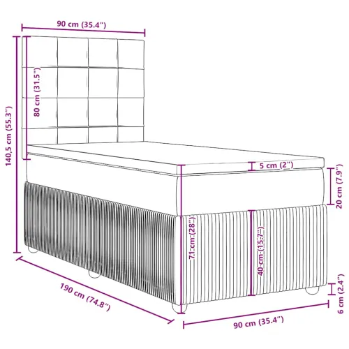 Box spring krevet s madracem ružičasti 90x190 cm baršunasti - Ružičasta 90 x 190 cm Blok s kvadratima Ružičasta Cijena