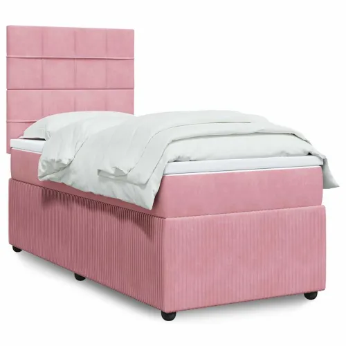 Box spring krevet s madracem ružičasti 90x190 cm baršunasti - Ružičasta 90 x 190 cm Blok s kvadratima Ružičasta Cijena