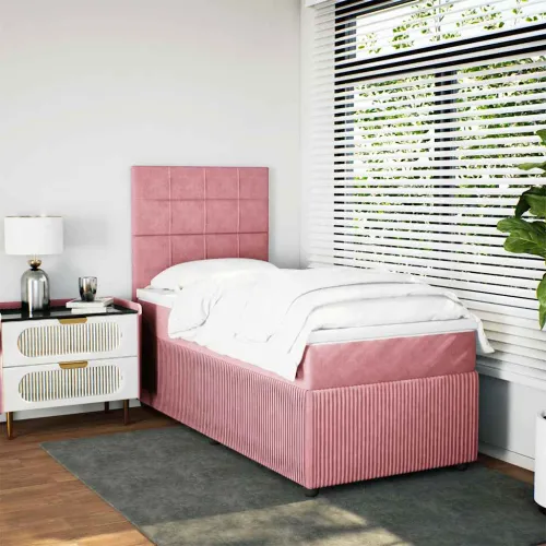 Box spring krevet s madracem ružičasti 90x190 cm baršunasti - Ružičasta 90 x 190 cm Blok s kvadratima Ružičasta Cijena