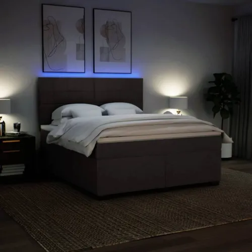 Boxspring - Krevet s oprugama i madracem tamnosmeđi 180x200 cm tkanina - Tamno smeđa 180 x 200 cm Blok s kvadratima Tamno smeđa Cijena