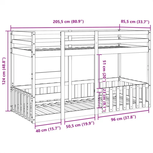 Krevet na kat 80 x 200 cm od masivne borovine - Prirodna 80 x 200 cm Cijena