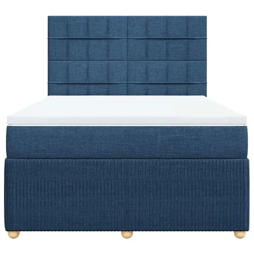 Boxspring - Krevet s oprugama i madracem plavi 140 x 190 cm od tkanine - Plava 140 x 190 cm Blok s kvadratima Plava Cijena