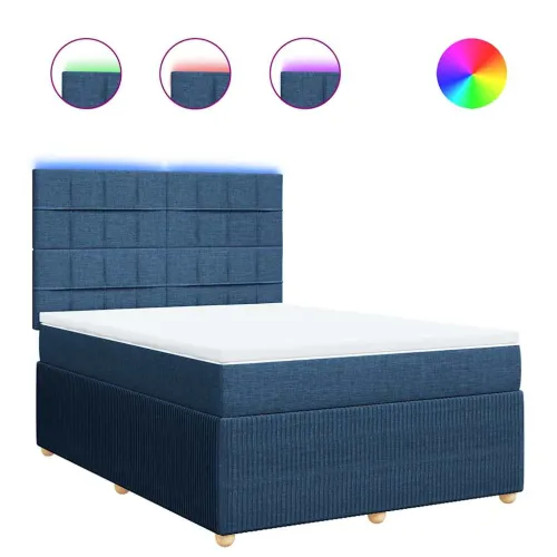 Boxspring - Krevet s oprugama i madracem plavi 140 x 190 cm od tkanine - Plava 140 x 190 cm Blok s kvadratima Plava Cijena