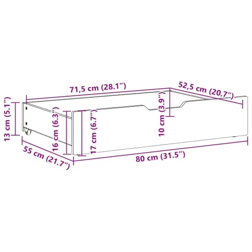 Ladice ispod kreveta 2 kom bijele 80x55x17 cm od borovine - Bijela 80 x 55 x 16 cm Cijena