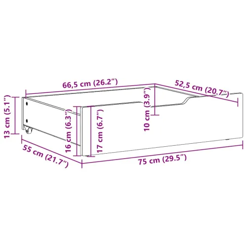 Ladice ispod kreveta 2 kom voštano smeđe 75x55x17cm od borovine - Voštano smeđa 75 x 55 x 16 cm Cijena