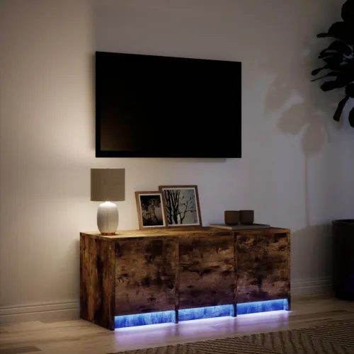 TV ormarić s LED svjetlima boja hrasta 97x34x40 cm drveni - Dimljeni hrast 97 cm Cijena