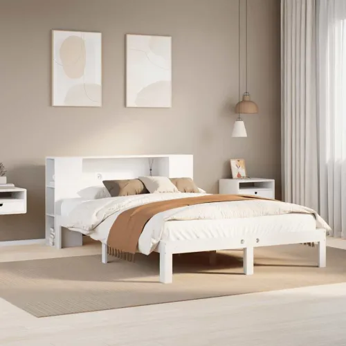 Krevet s regalom z knjige bez madraca bijeli 135x190cm borovina - Bijela 135 x 190 cm Cijena