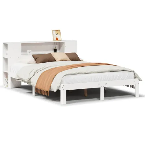 Krevet s regalom z knjige bez madraca bijeli 135x190cm borovina - Bijela 135 x 190 cm Cijena