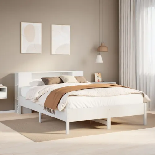 Krevet s regalom z knjige bez madraca bijeli 150x200cm borovina - Bijela 150 x 200cm Cijena