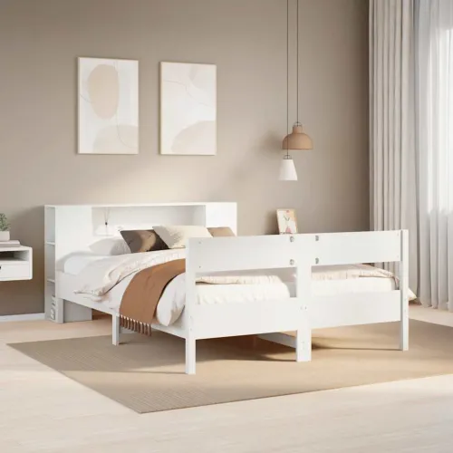 Krevet s regalom z knjige bez madraca bijeli 150x200cm borovina - Bijela 150 x 200 cm Cijena
