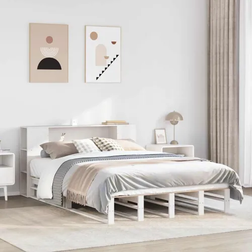 Krevet s regalom za knjige bez madraca bijeli 150x200cm od drva - Bijela 150 x 200 cm Cijena