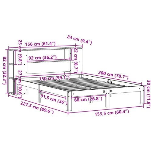 Krevet s regalom z knjige bez madraca bijeli 150x200cm borovina - Bijela 150 x 200 cm Cijena