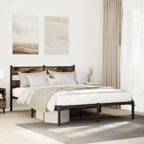 Metalni okvir kreveta bez madraca boja hrasta 150 x 200 cm - Dimljeni hrast 150 x 200 cm s uzglavljem Cijena