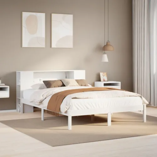 Krevet s regalom z knjige bez madraca bijeli 150x200cm borovina - Bijela 150 x 200 cm Cijena