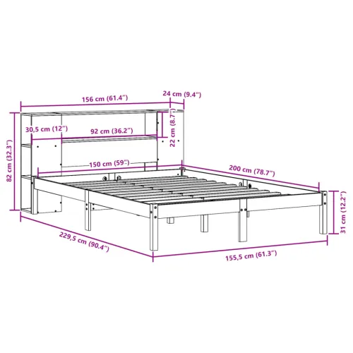 Krevet s regalom z knjige bez madraca bijeli 150x200cm borovina - Bijela 150 x 200 cm Cijena