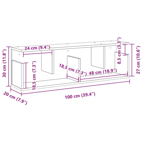 Zidni ormarić crni 100x20x30 cm od konstruiranog drva - Crna 100 x 20 x 30 cm 1 1 Cijena