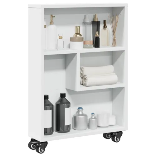 Uska kolica za pohranu bijela 48x13x68 cm od konstruiranog drva - Bijela 1 Bijela Cijena