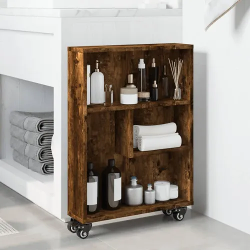 Uska kolica za pohranu boja hrasta 48x13x68cm konstruirano drvo - Dimljeni hrast Cijena