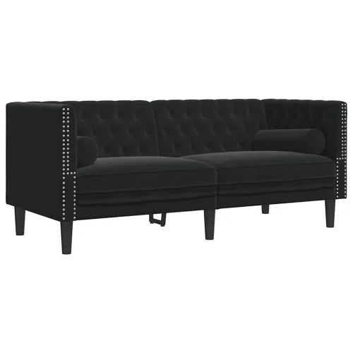 3-dijelni set sofa Chesterfield crni baršunasti - Crna 3 Cijena