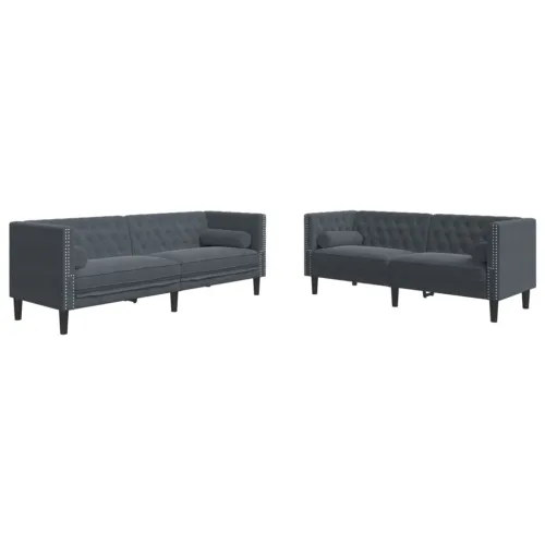 2-dijelni set sofa Chesterfield tamnosivi baršunasti - Tamno siva 2 Cijena