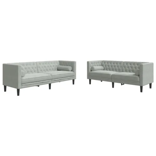 2-dijelni set sofa Chesterfield svjetlosivi baršunasti - Svjetlosiva 2 Cijena