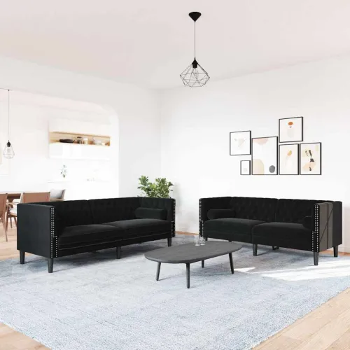 2-dijelni set sofa Chesterfield crni baršunasti - Crna 2 Cijena