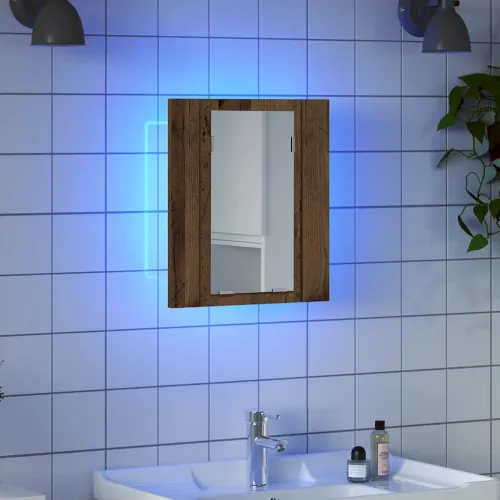 LED kupaonski ormarić s ogledalom boja hrasta 40x12x45cm drveni - Staro drvo Cijena