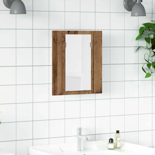 LED kupaonski ormarić s ogledalom boja hrasta 40x12x45cm drveni - Staro drvo Cijena