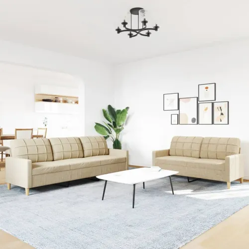 2-dijelni set sofa krem od tkanine - Krema Bez oslonca za noge Cijena