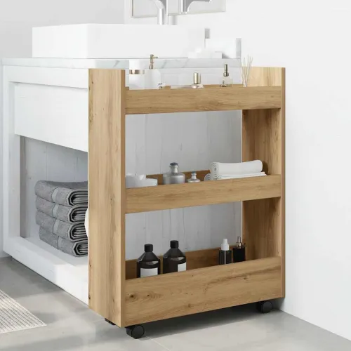 Uska kolica za pohranu s 3 razine boja hrasta konstruirano drvo - Artisian oak Cijena