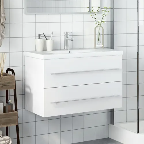 Kupaonski ormarić s ugrađenim Lavabo - Umivaonikom bijeli - Bijela 80 x 38.5 x 48 cm Sa slavinom Cijena