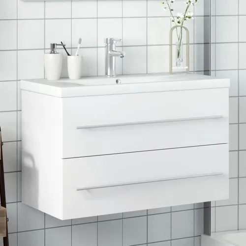 Kupaonski ormarić s ugrađenim Lavabo - Umivaonikom bijeli - Bijela 80 x 38.5 x 48 cm 1 Sa slavinom Cijena