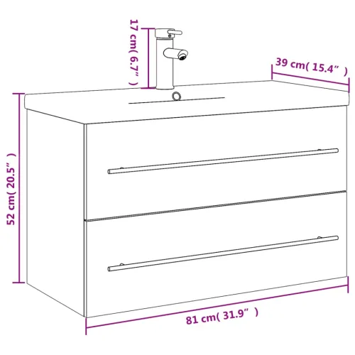 Kupaonski ormarić s ugrađenim Lavabo - Umivaonikom bijeli - Bijela 80 x 38.5 x 48 cm Sa slavinom Cijena