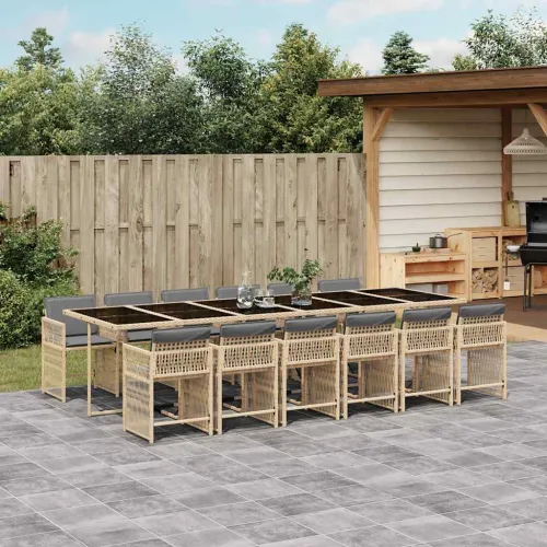 Vrtna garnitura - 13-dijelni vrtni blagovaonski set od poliratana s jastucima bež - Miješana bež 12 Stakl Cijena