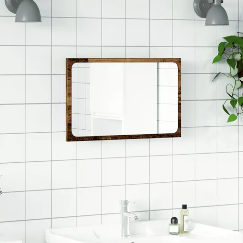 Kupaonsko ogledalo s LED svjetlom boja drva 60x8,5x38 cm - Staro drvo Cijena