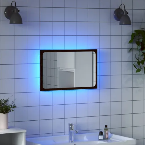 LED kupaonsko ogledalo boja smeđeg hrasta 60x8,5x38 cm drveno - Smeđi hrast Cijena