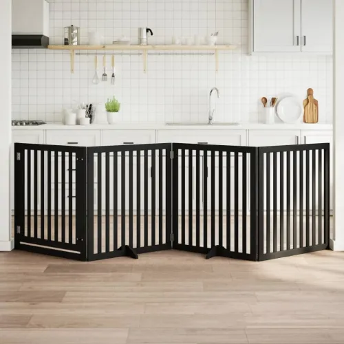 Vrata za pse s vratašcima 4 panela sklopiva 320 cm drvo topole - Crna 80 x 90 x 2 cm 4 Cijena