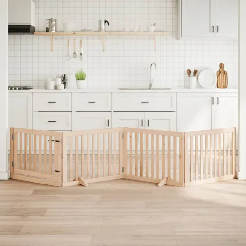 Vrata za pse s vratima sklopiva 4 panela 320 cm drvo topole - Prirodna 80 x 60 x 2 cm 4 Prirodna Cijena